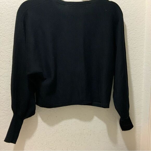 ZESICA Size Medium Black Loose Dolman Sleeve Crewneck Sweater Slight Crop 18" - Picture 7 of 8